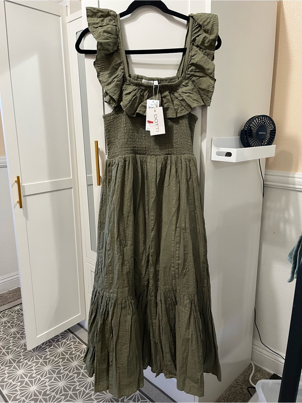 Dotti Olive Green Ruffle Smocked Maxi Dress for Kids